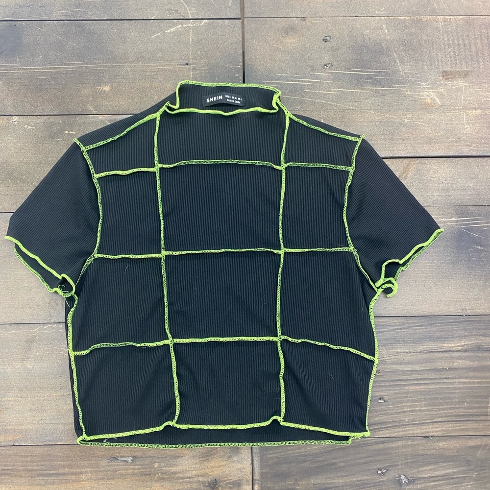 neon green stitching crop top